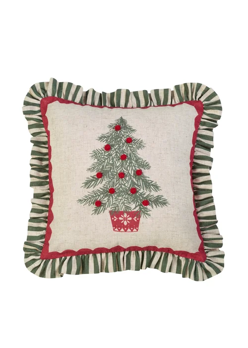 Catherine Lansfield Frilled Christmas Tree 45x45cm Cushion Green - 45cm x 45cm Image 1