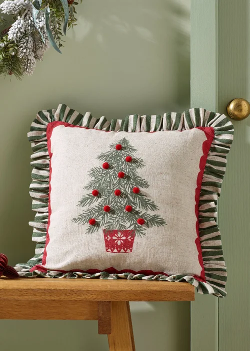 Catherine Lansfield Frilled Christmas Tree 45x45cm Cushion Green - 45cm x 45cm Image 2