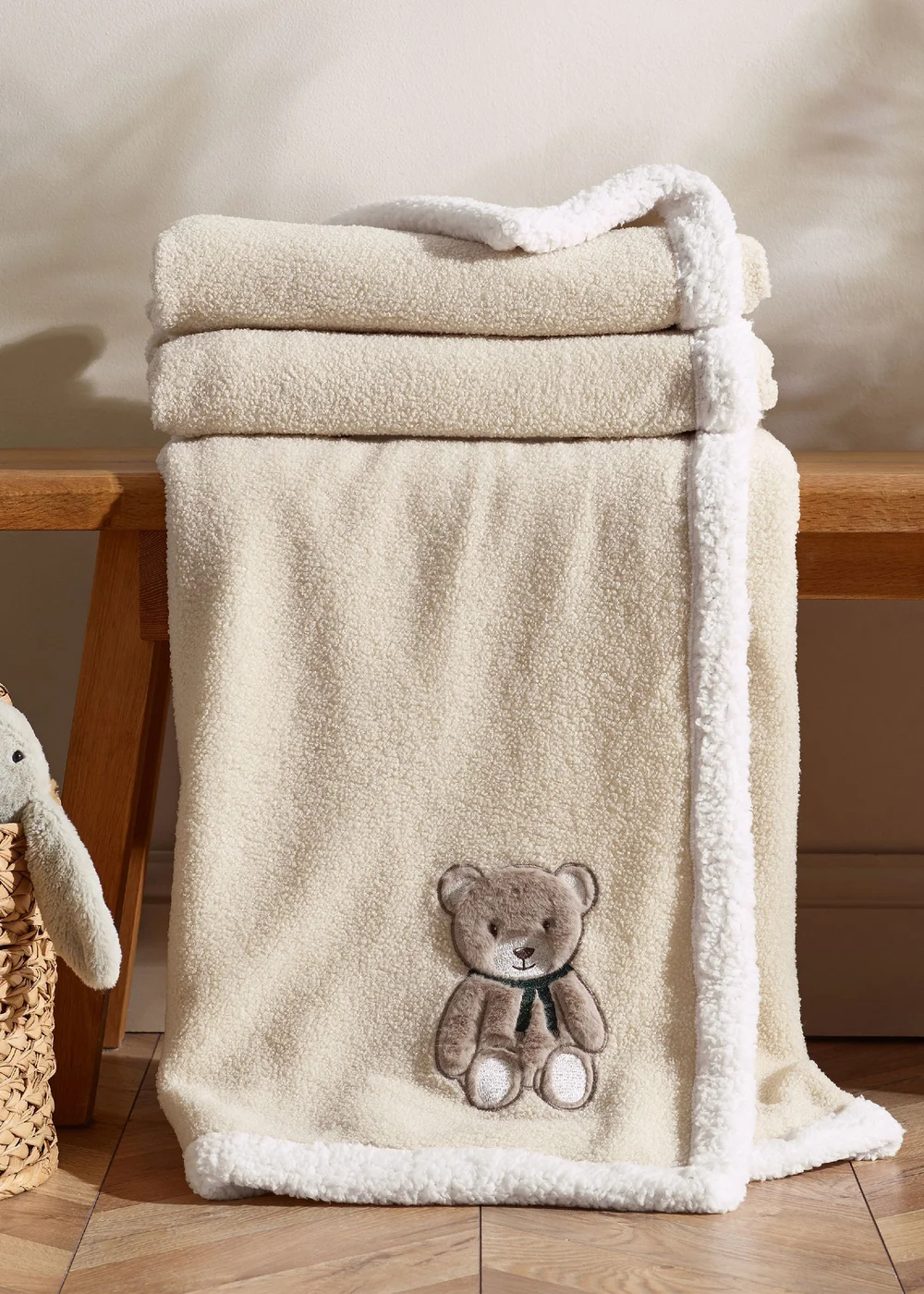 Catherine Lansfield Sherpa Teddy Bear Cosy Fleece 130x170cm Blanket Throw Natural - One Size Image 1
