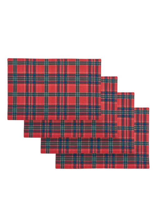 Catherine Lansfield Christmas Tartan Check Cotton 30x46cm Dining Placemat 4 Pack Red / Green - One Size Image 1