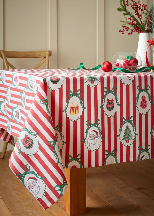 Catherine Lansfield Christmas Vintage Stripe Cotton 137x229cm Table Cloth Red - 137 x 178cm Image 3
