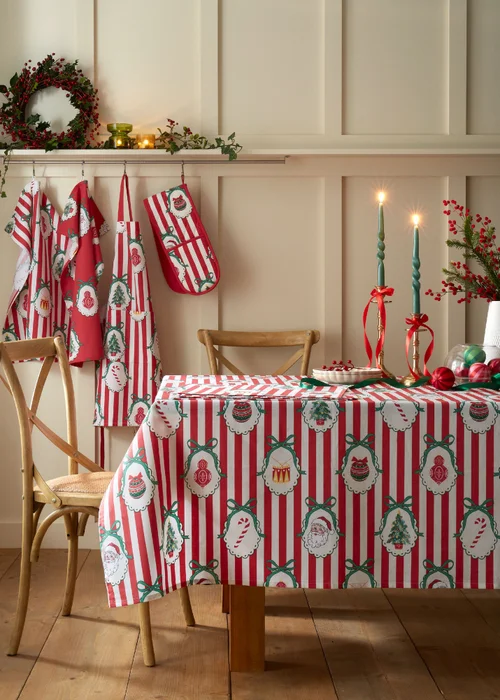 Catherine Lansfield Christmas Vintage Stripe Cotton 137x229cm Table Cloth Red - 137 x 178cm Image 2