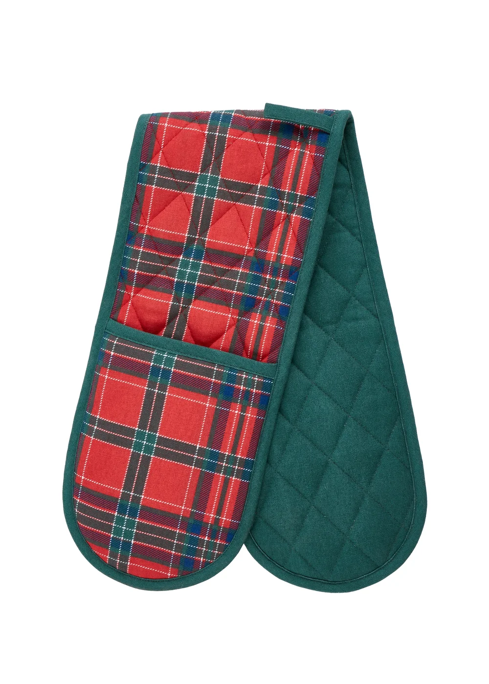 Catherine Lansfield Christmas Tartan Check Cotton Kitchen Double Oven Glove Red / Green - One Size Image 1