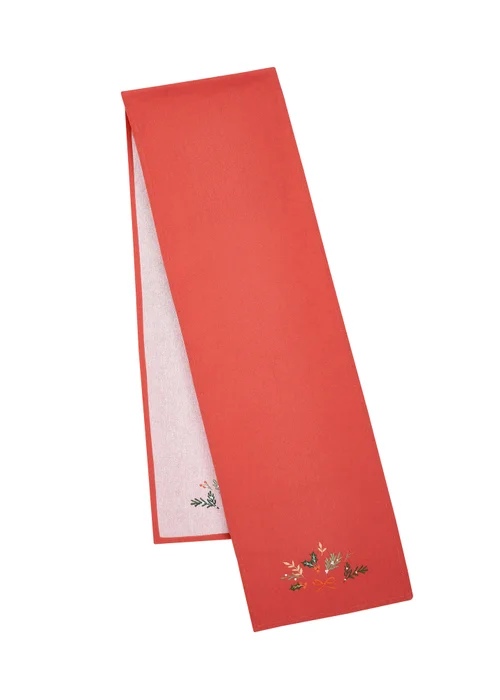 Catherine Lansfield Christmas Holly Stripe Cotton 32x220cm Dining Table Runner Cream / Red - One Size Image 1