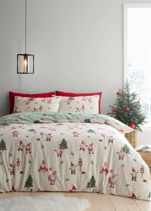 Fusion Christmas Gonks Brushed Natural Duvet Cover Set - Single Image 1