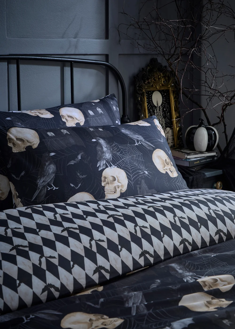 Fusion Gothic Skulls Digitally Printed Black Duvet Cover Set - Single Image 2