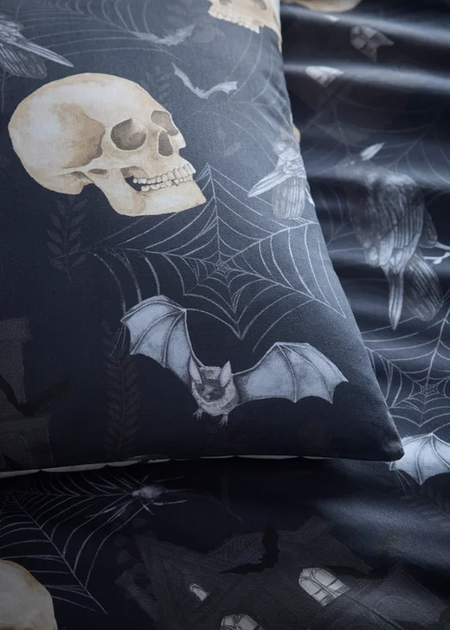 Fusion Gothic Skulls Digitally Printed Black Duvet Cover Set - Single Image 3