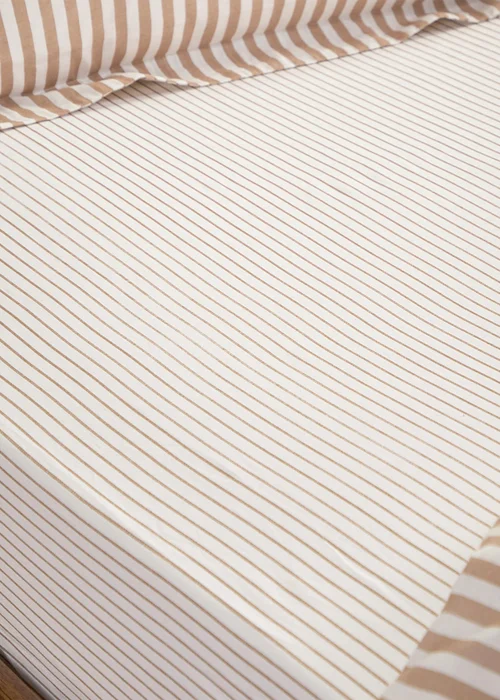 Yard Hebden Super King 100% Cotton Narrow Stripe Fitted Sheet Caramel - Double Image 1