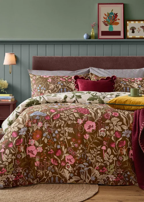 Furn Forest Bloom Double Reversible Duvet Set Chocolate - Double Image 1