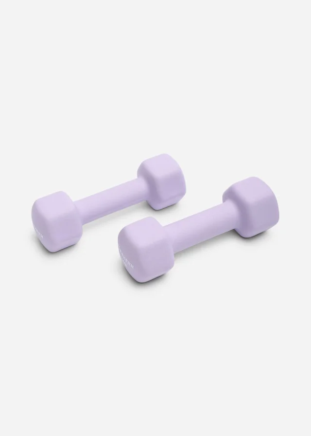 Movement Studio by Northern Soft Lavender Neoprene Hex Dumbbells Pair 2x2KG (19cm x 7cm)