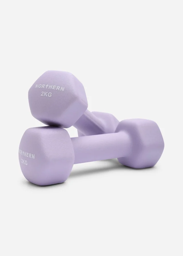 Movement Studio by Northern Soft Lavender Neoprene Hex Dumbbells Pair 2x2KG (19cm x 7cm)