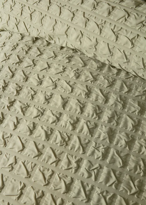 Serene Embossed Grid Textured Green Duvet Cover Set - Single Image 3