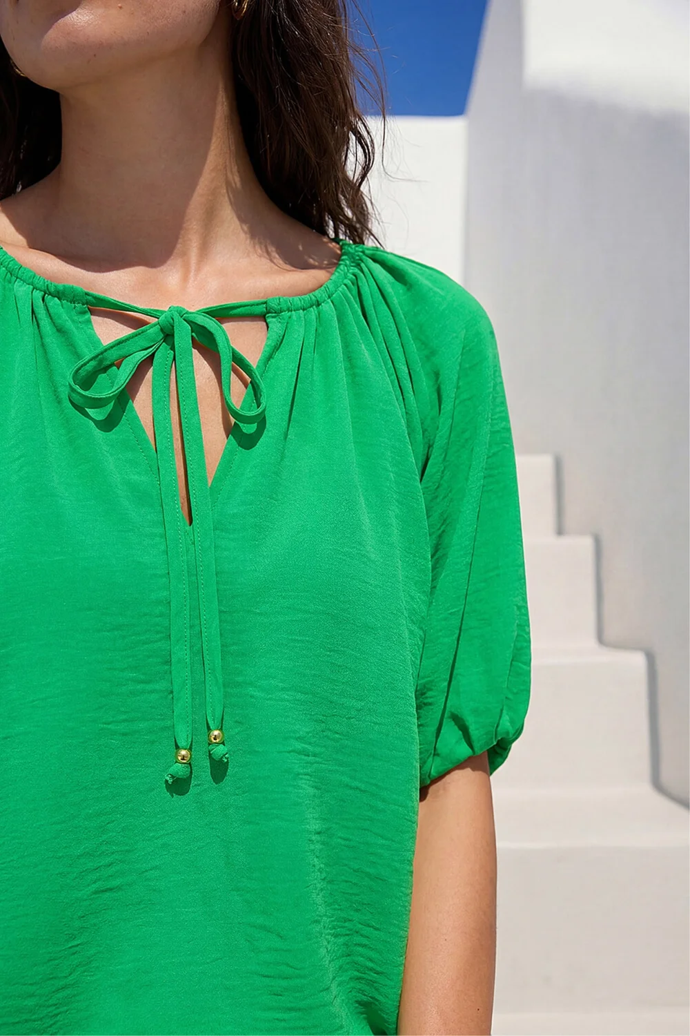 Roman Green Tie Front Raglan Sleeve Top - 16 Image 4