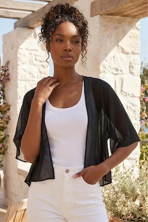 Roman Black Chiffon Cape Cropped Bolero - 18 Image 1