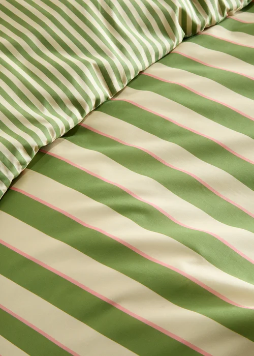 Fusion Bold Stripe Digitally Printed Green Duvet Cover Set - Single Image 3