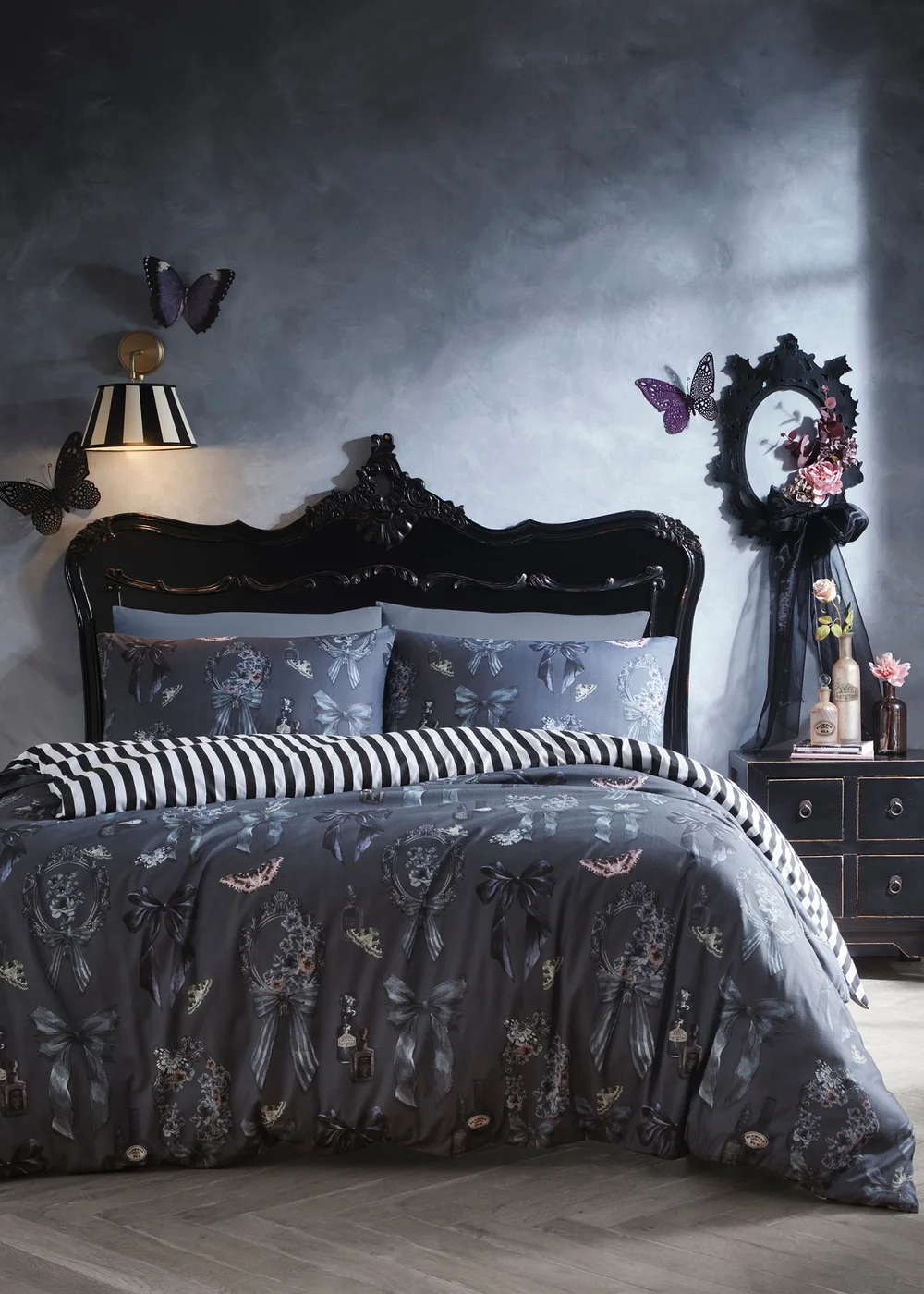 Fusion Bows Noir Fleece Grey Duvet Cover Set - Single Image 1