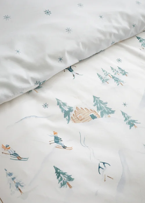 Dreams & Drapes Ski Village Reversible Natural Duvet Cover Set - Single Image 3