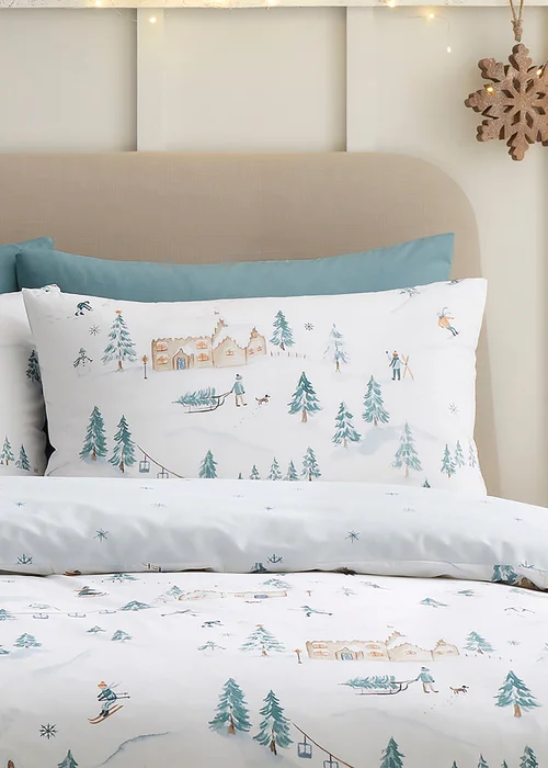 Dreams & Drapes Ski Village Reversible Natural Duvet Cover Set - Single Image 2