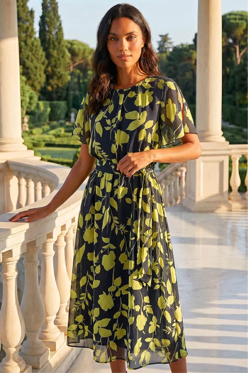 Roman Navy Floral Split Sleeve Midi Dress - 18 Image 2