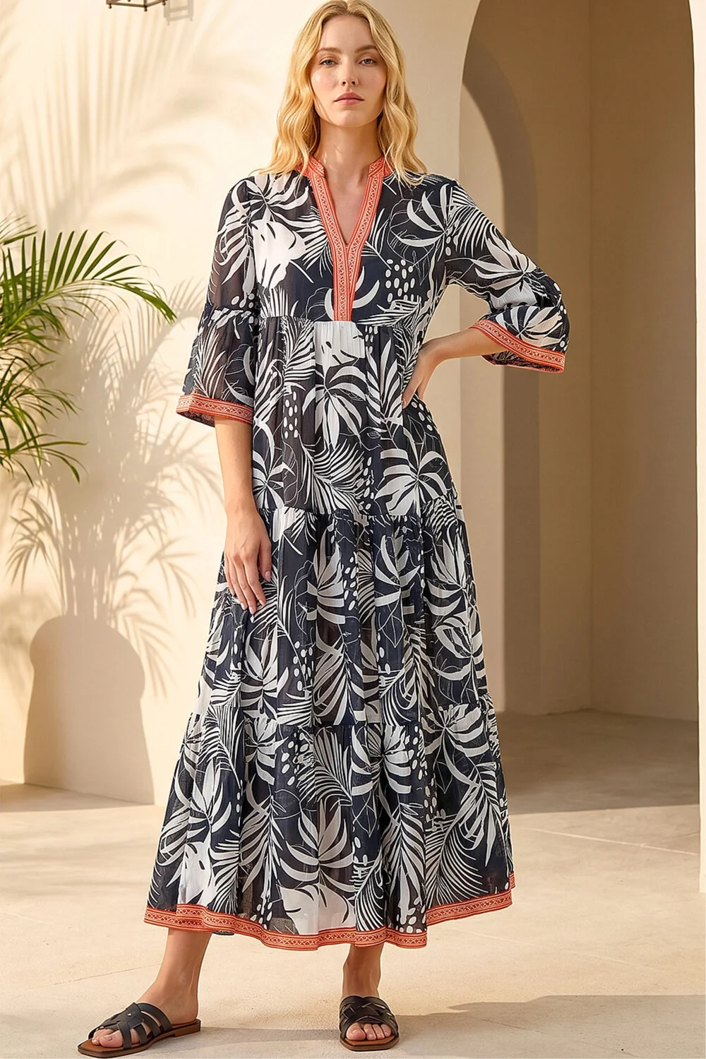 Roman Black Leaf Border Print Maxi Dress - 16 Image 2
