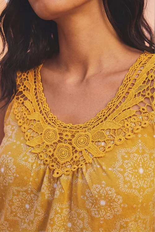 Roman Ochre Printed Crochet Trim Vest Top - 14 Image 4
