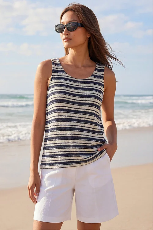 Roman Black Stripe Stretch Vest Top - 16 Image 1