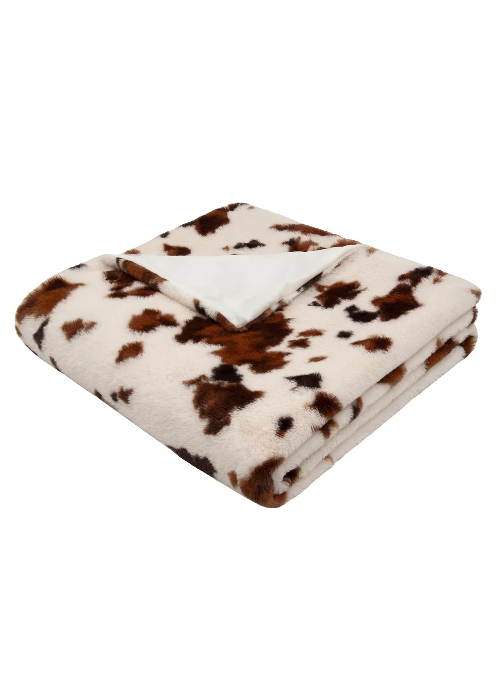 Fusion Cow Print Faux Fur Reversible Natural Bedspread - One Size Image 3