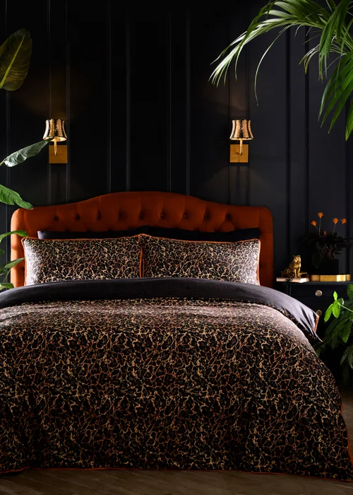 Laurence Llewelyn-Bowen Roxy Leopard Print Reversible Black Duvet Cover Set - Double Image 1