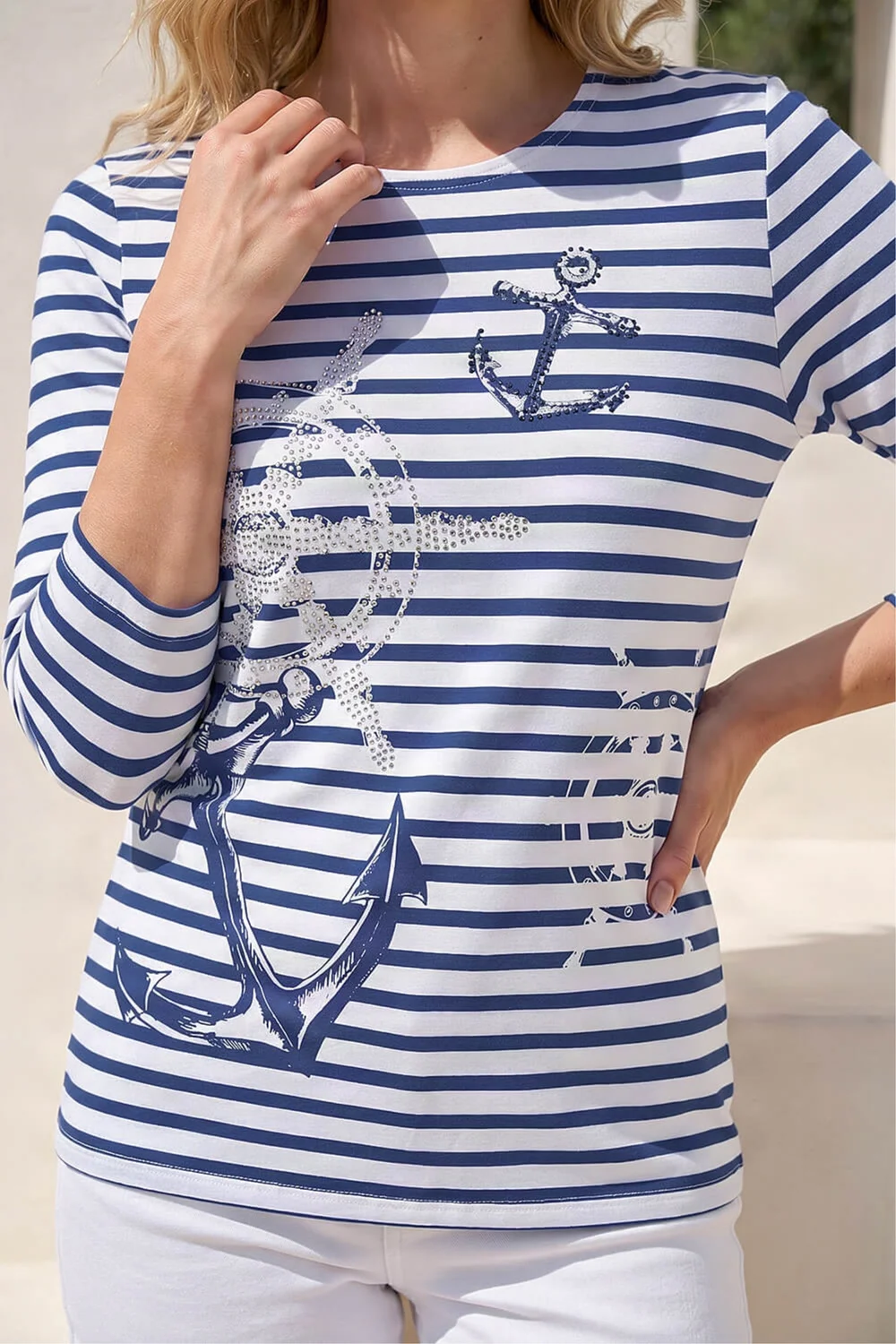Roman Blue Anchor Stripe Print Top - 10 Image 4
