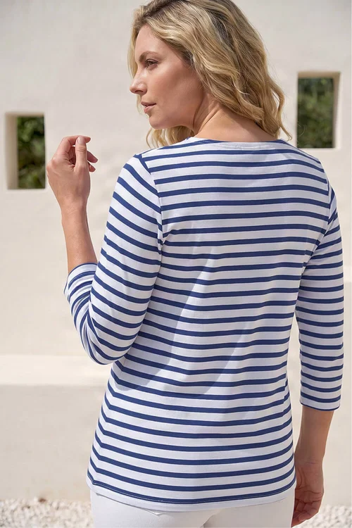 Roman Blue Anchor Stripe Print Top - 10 Image 3