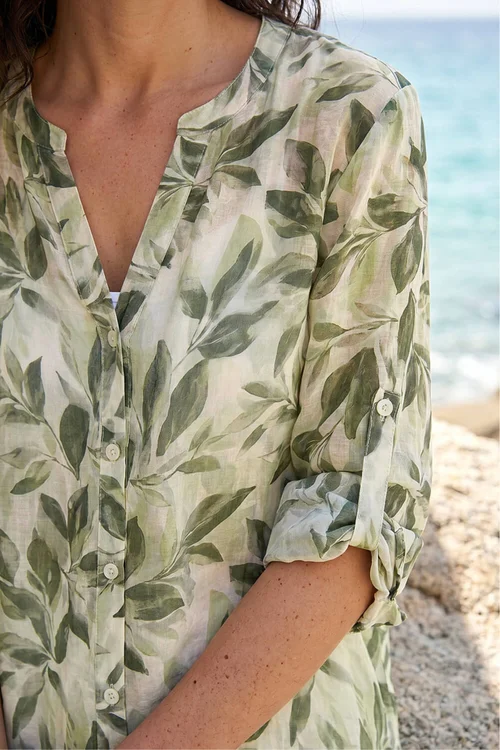 Roman Green Floral Print Longline Blouse - 14 Image 4