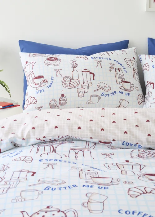 Fusion Coffee Club Super Soft Blue Duvet Cover Set - Single Image 2