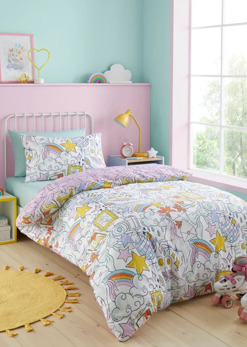 Bedlam Doodle Hobby Kids Reversible Multi Colour Duvet Cover Set - Single Image 1