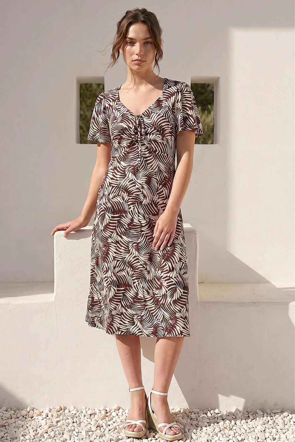 Roman Chocolate Petite Abstract Print Stretch Midi Dress - 18 Image 2