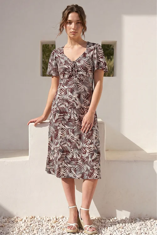Roman Chocolate Petite Abstract Print Stretch Midi Dress - 18 Image 2