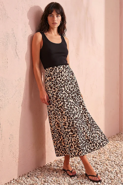 Roman Camel Animal Print Jersey Midi Skirt - 20 Image 1