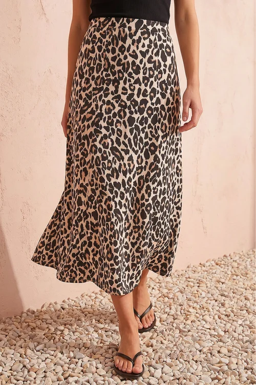 Roman Camel Animal Print Jersey Midi Skirt - 20 Image 2