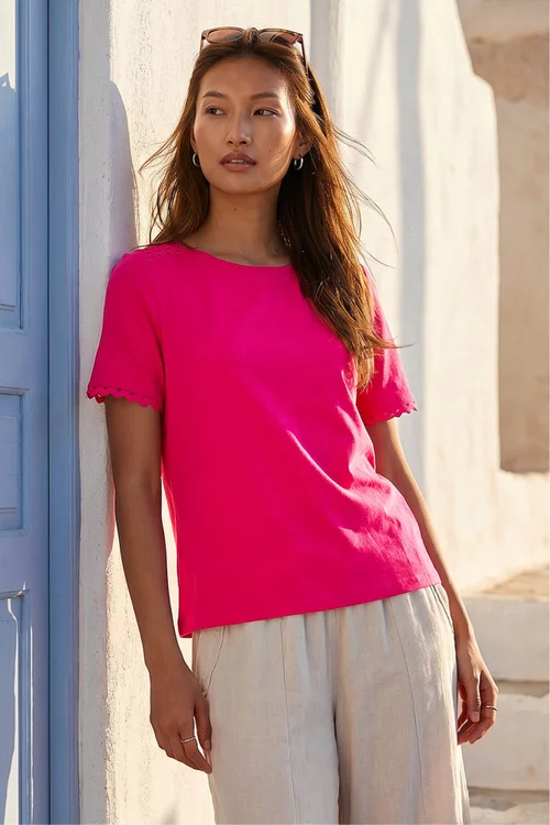 Roman Pink Cotton Ric Rac Detail T-Shirt - 16 Image 2