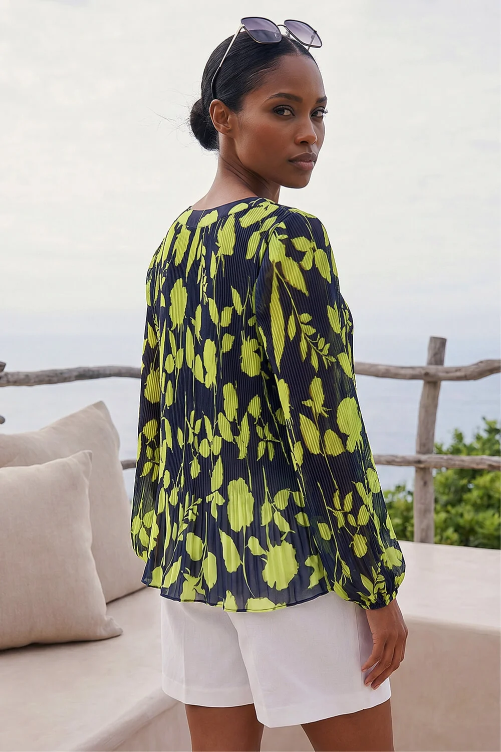 Roman Navy Floral Print Pleated Blouse - 10 Image 2