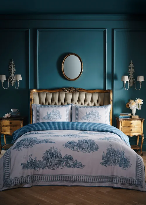 Laurence Llewelyn-Bowen Tuscan Toile Reversible Blue Duvet Cover Set - Double Image 1