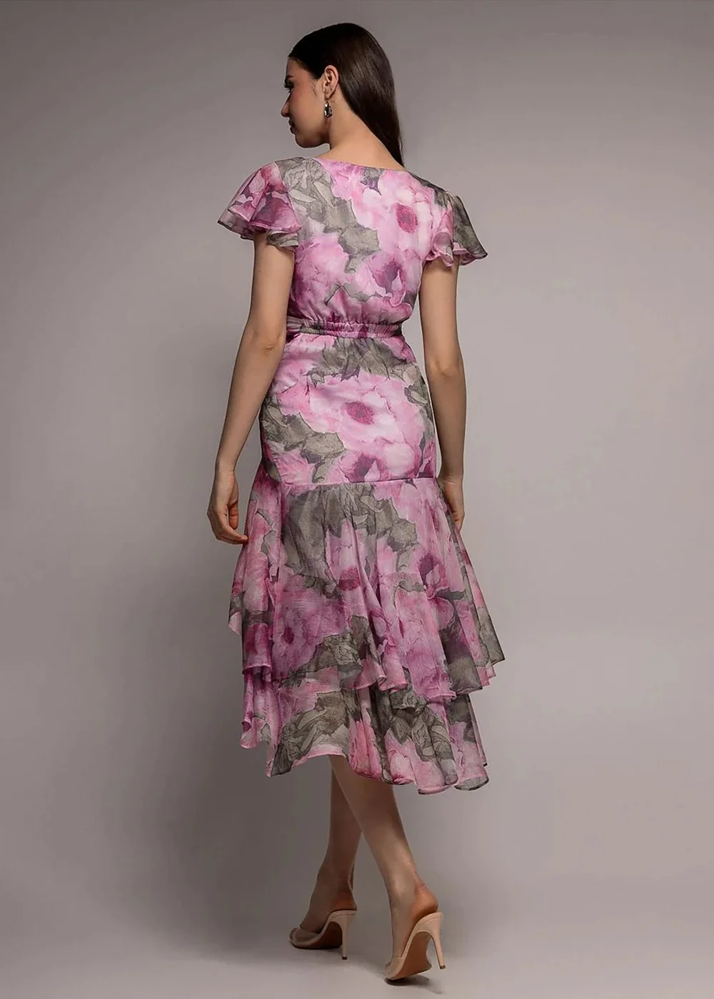 Goddiva Blush Floral Wrap High & Low Midaxi Dress - 10 Image 2