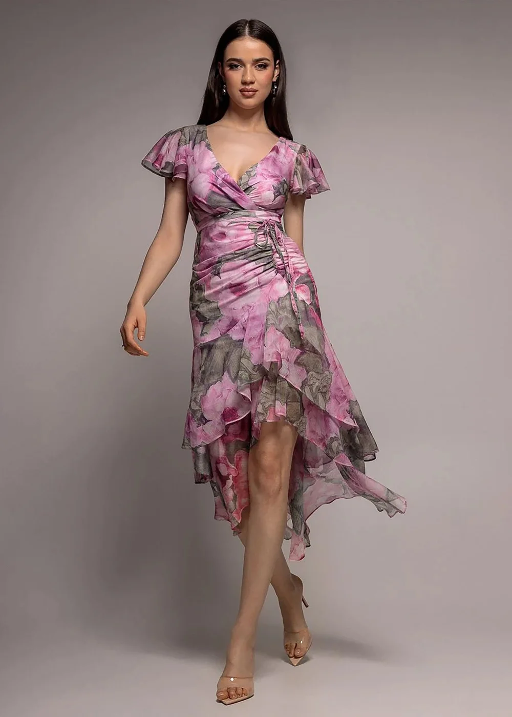 Goddiva Blush Floral Wrap High & Low Midaxi Dress - 10 Image 1