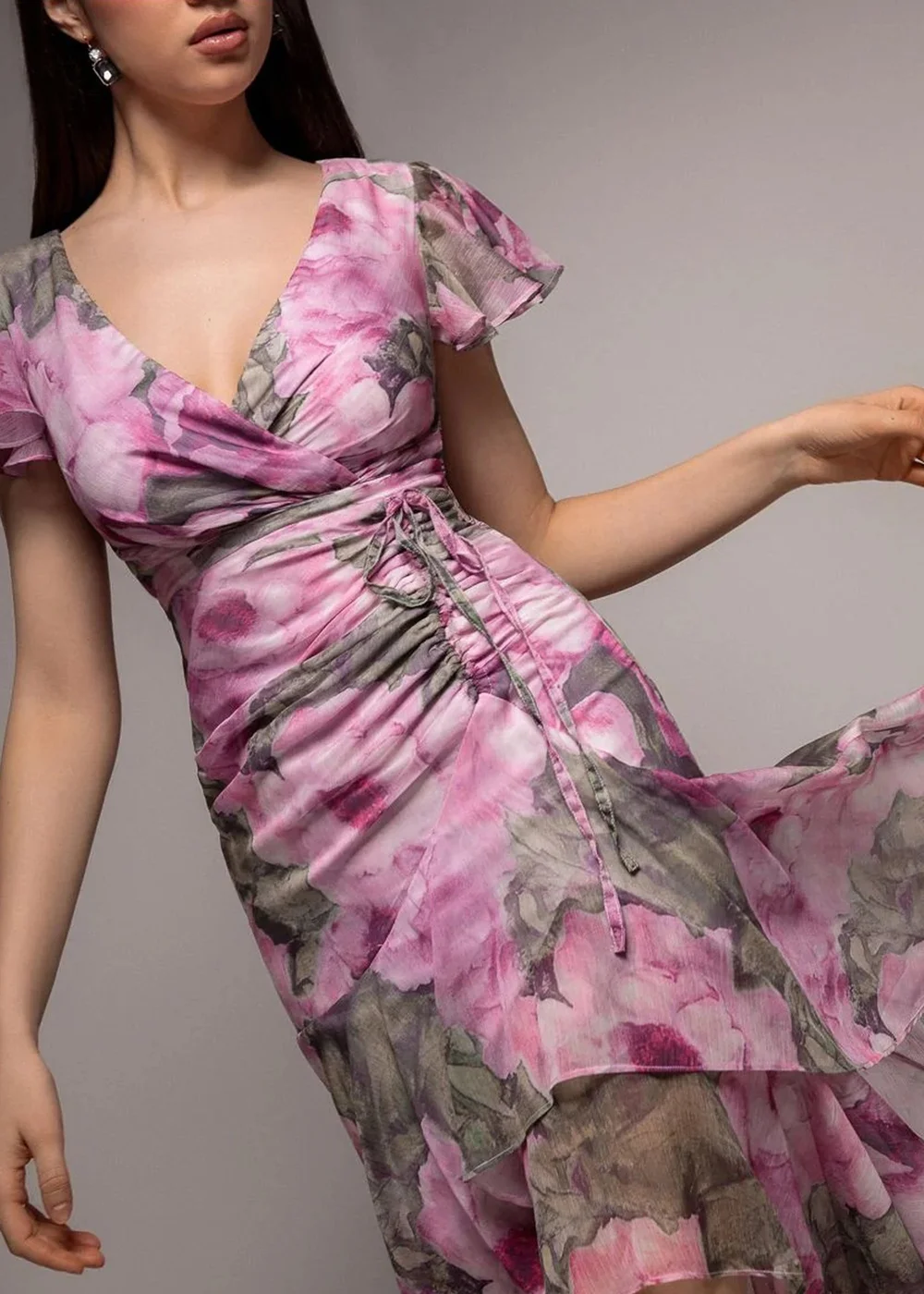 Goddiva Blush Floral Wrap High & Low Midaxi Dress - 10 Image 3