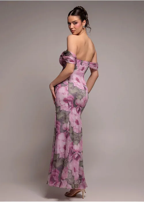 Goddiva Blush Cowl Neck Floral Print Jacquard Chiffon Maxi Dress - 6 Image 2