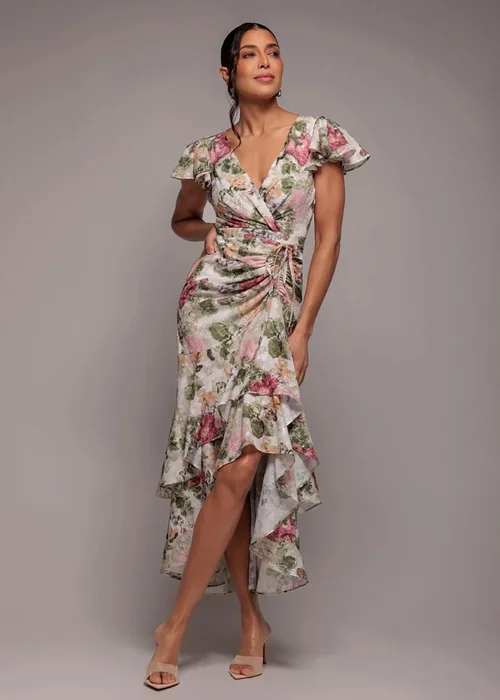 Goddiva Cream Floral Wrap High & Low Midaxi Dress - 8 Image 2