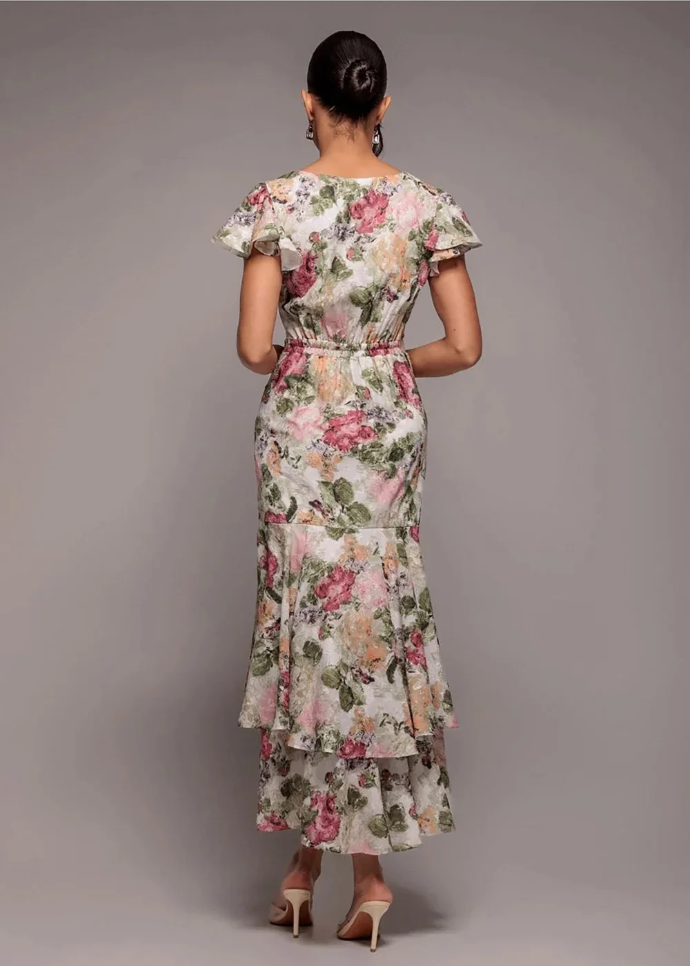 Goddiva Cream Floral Wrap High & Low Midaxi Dress - 8 Image 1