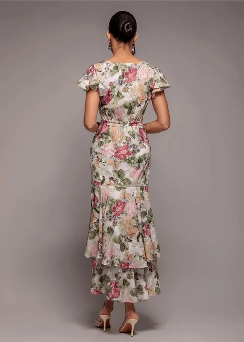 Goddiva Cream Floral Wrap High & Low Midaxi Dress - 8 Image 1
