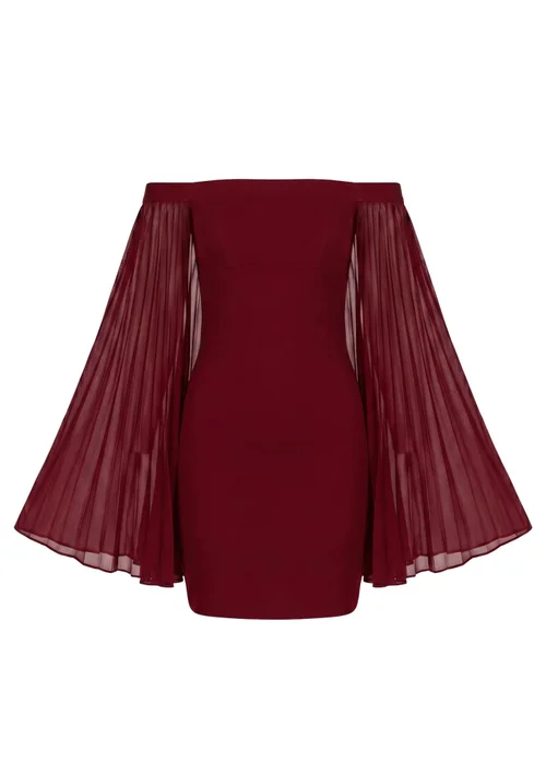 Goddiva Burgundy Red Strapless Mini Dress With Pleated Chiffon Cape - 10 Image 3
