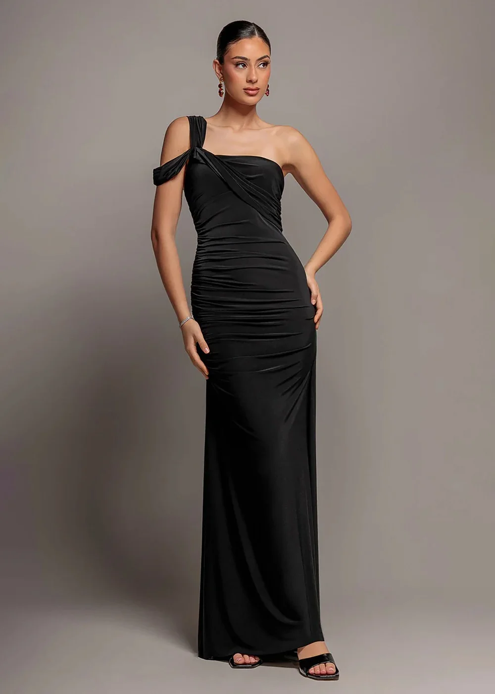 Goddiva Black One Shoulder Asymmetric Twist Maxi Dress - 8 Image 1