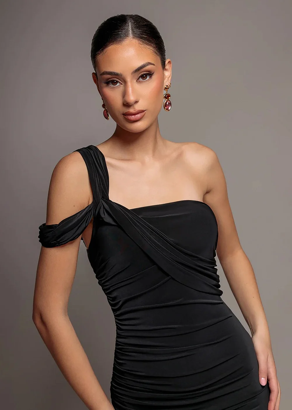 Goddiva Black One Shoulder Asymmetric Twist Maxi Dress - 8 Image 4